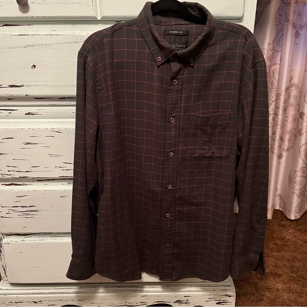 Men's dark green Christian Lacroix Checkered Shirt. Size XL